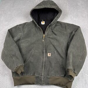 Vintage Carhartt Jacket Mens 2XL J130 MOS Moss Green Canvas Hooded Workwear